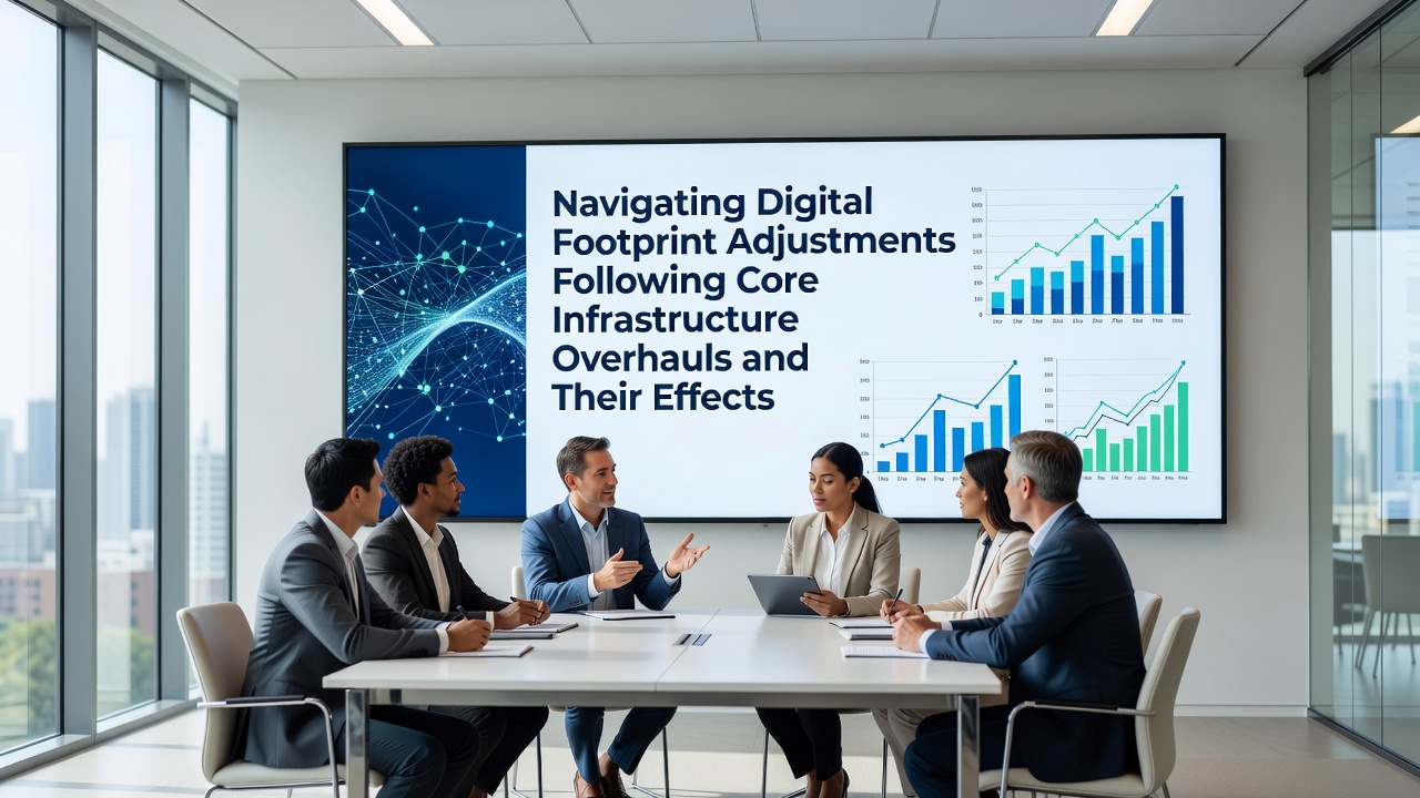 Chart displaying visibility metric trends before and after infrastructure changes with overlaid digital footprint adjustment timelines